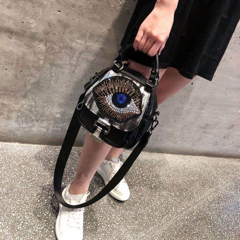 Hot Rhinestone Soft Leather Backpack Women - Mubimart