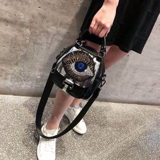 Hot Rhinestone Soft Leather Backpack Women - Mubimart