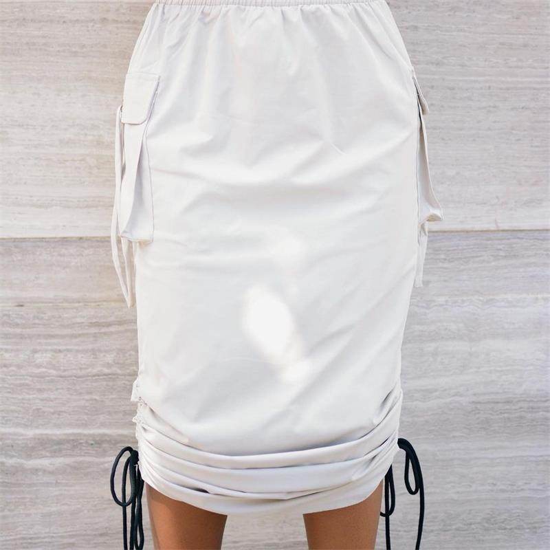 Workwear Elastic Waist Skirt With Smocked Pockets - Mubimart