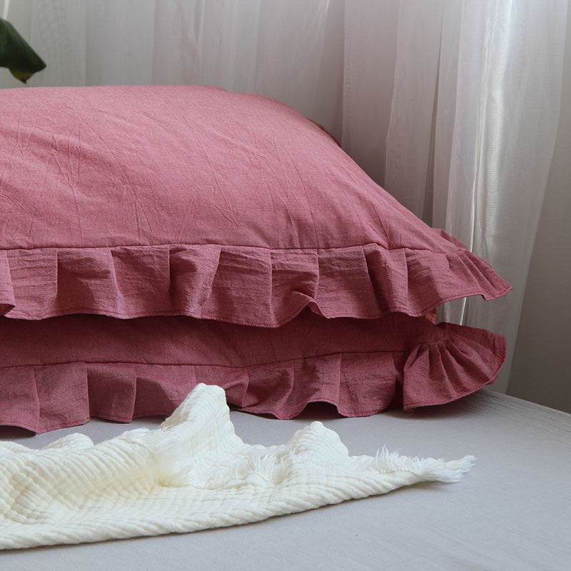 Pure Cotton Ruffled Pillowcase, A Pair Of Single Pillowcases - Mubimart