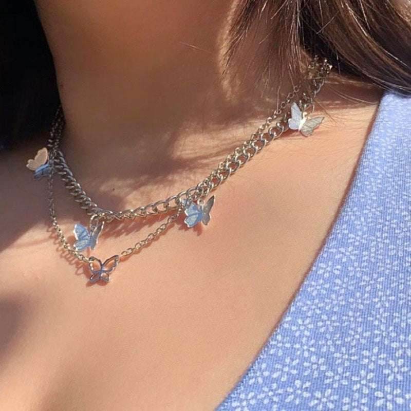 Butterfly Choker Necklace Jewelry Layered-Chain Female Women Cute Gold-Color Fashion - Mubimart