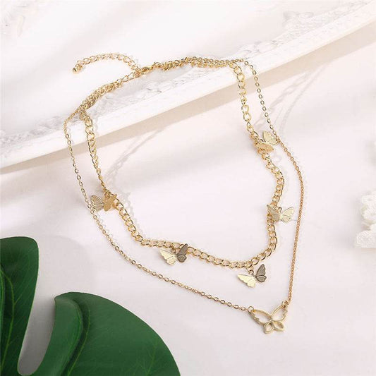 Butterfly Choker Necklace Jewelry Layered-Chain Female Women Cute Gold-Color Fashion - Mubimart