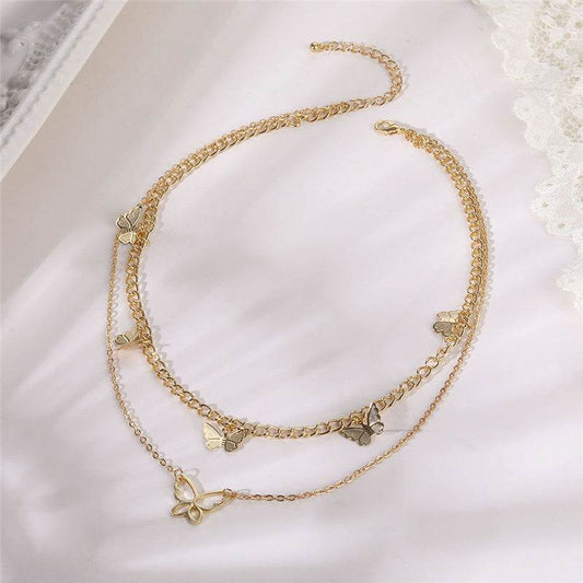 Butterfly Choker Necklace Jewelry Layered-Chain Female Women Cute Gold-Color Fashion - Mubimart