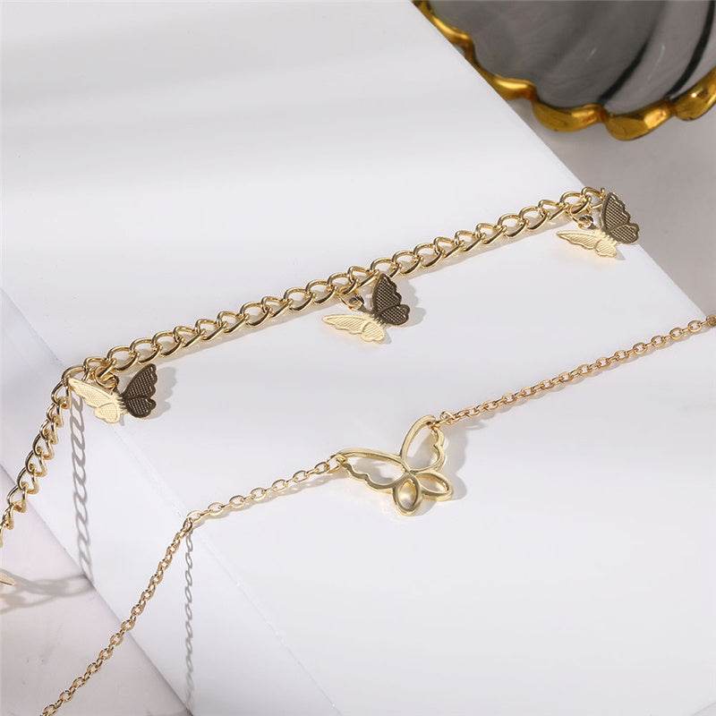 Butterfly Choker Necklace Jewelry Layered-Chain Female Women Cute Gold-Color Fashion - Mubimart