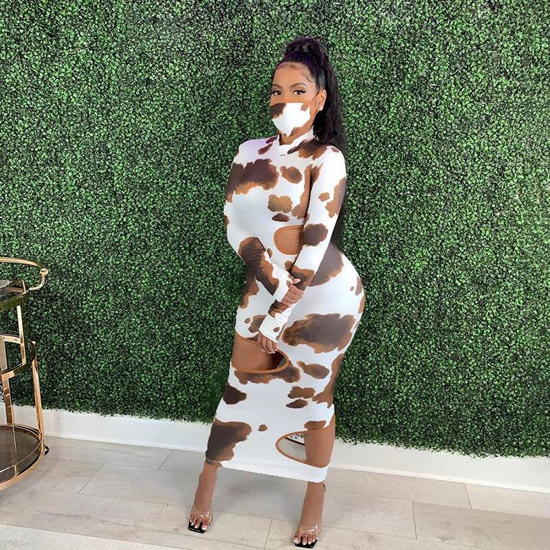 Weird Puss Hollow Out Women Irregular Hole Maxi Dresses Skinny Full Sleeve Skinny o-Neck Activewear Party Prom Club Street Style - Mubimart