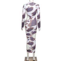 Weird Puss Hollow Out Women Irregular Hole Maxi Dresses Skinny Full Sleeve Skinny o-Neck Activewear Party Prom Club Street Style - Mubimart
