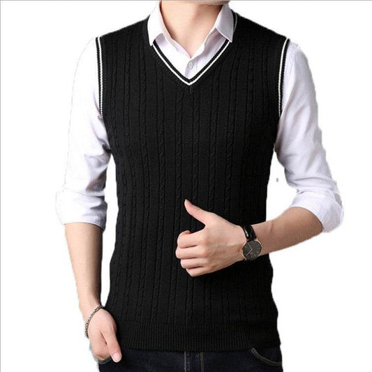 New Men's Sweater Vest Fashion Casual V Neck Sweater Vest Vest Men - Mubimart
