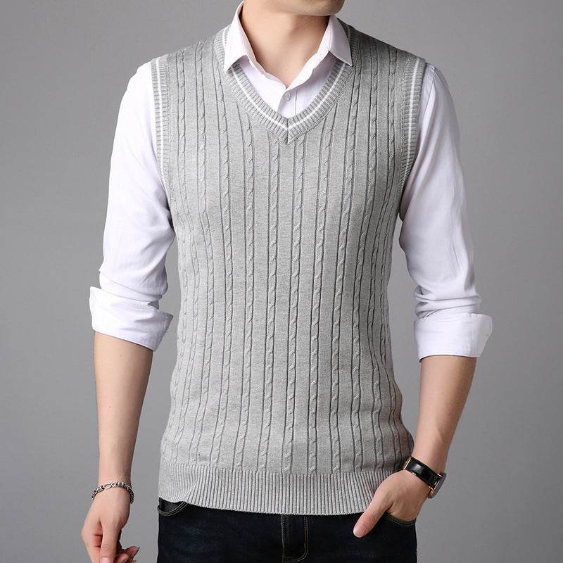 New Men's Sweater Vest Fashion Casual V Neck Sweater Vest Vest Men - Mubimart