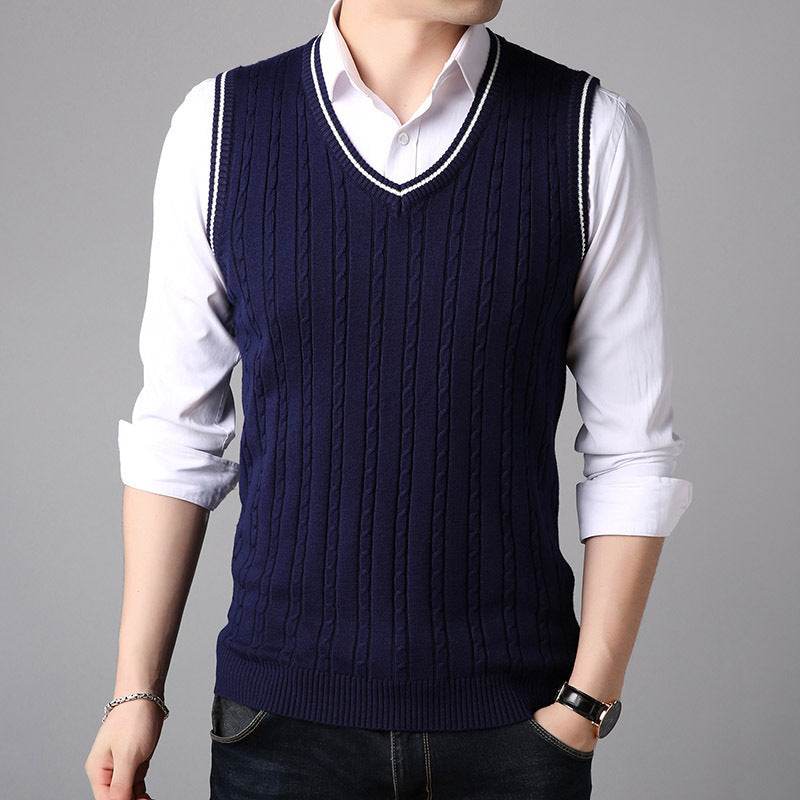 New Men's Sweater Vest Fashion Casual V Neck Sweater Vest Vest Men - Mubimart