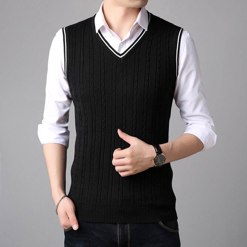 New Men's Sweater Vest Fashion Casual V Neck Sweater Vest Vest Men - Mubimart