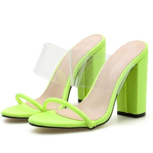 Large Size Shoes Foreign Trade Europe And The United States New Fluorescent Thick Heel High Heel Women's Sandal Fd895-52 - Mubimart