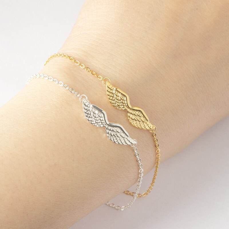 Gold Angel Wing Charm Bracelet Bracelet Women - Mubimart