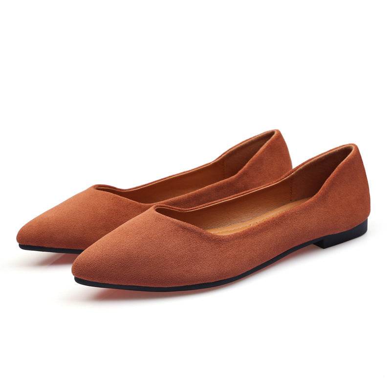 Black Flat Shoes With Suede Pointed Toe - Mubimart