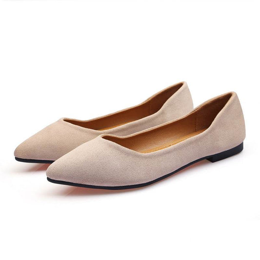 Black Flat Shoes With Suede Pointed Toe - Mubimart