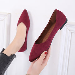 Black Flat Shoes With Suede Pointed Toe