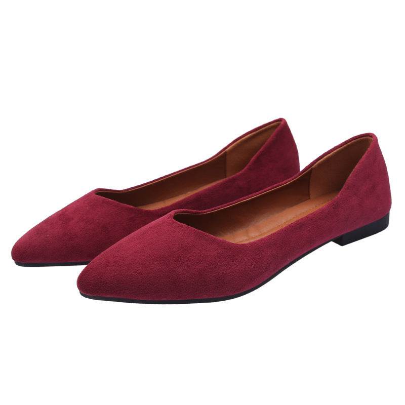 Black Flat Shoes With Suede Pointed Toe - Mubimart