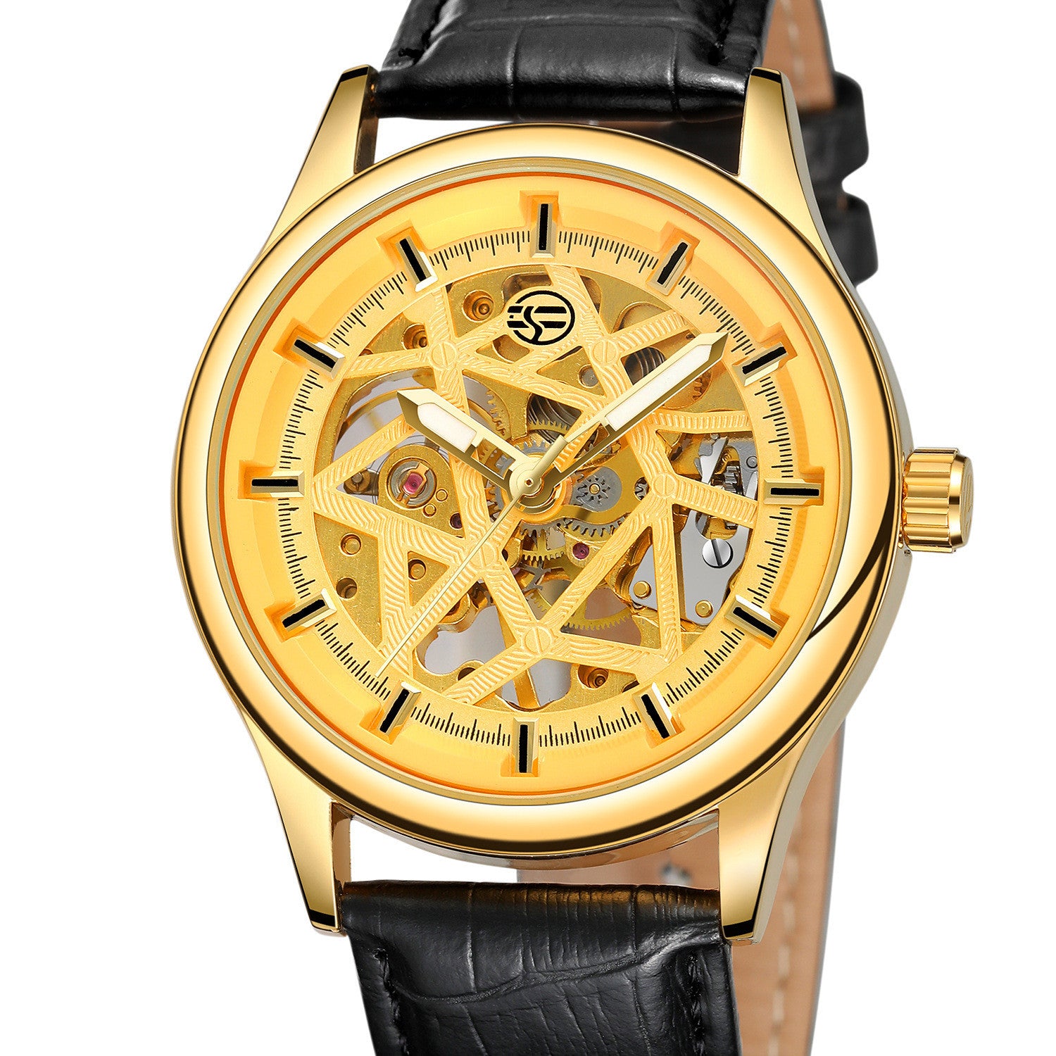 Forsining Golden Gear Movement Retro Royal Classic Fashion Heren Mechanische Polshorloges Topmerk Luxe Herenklok Relogio