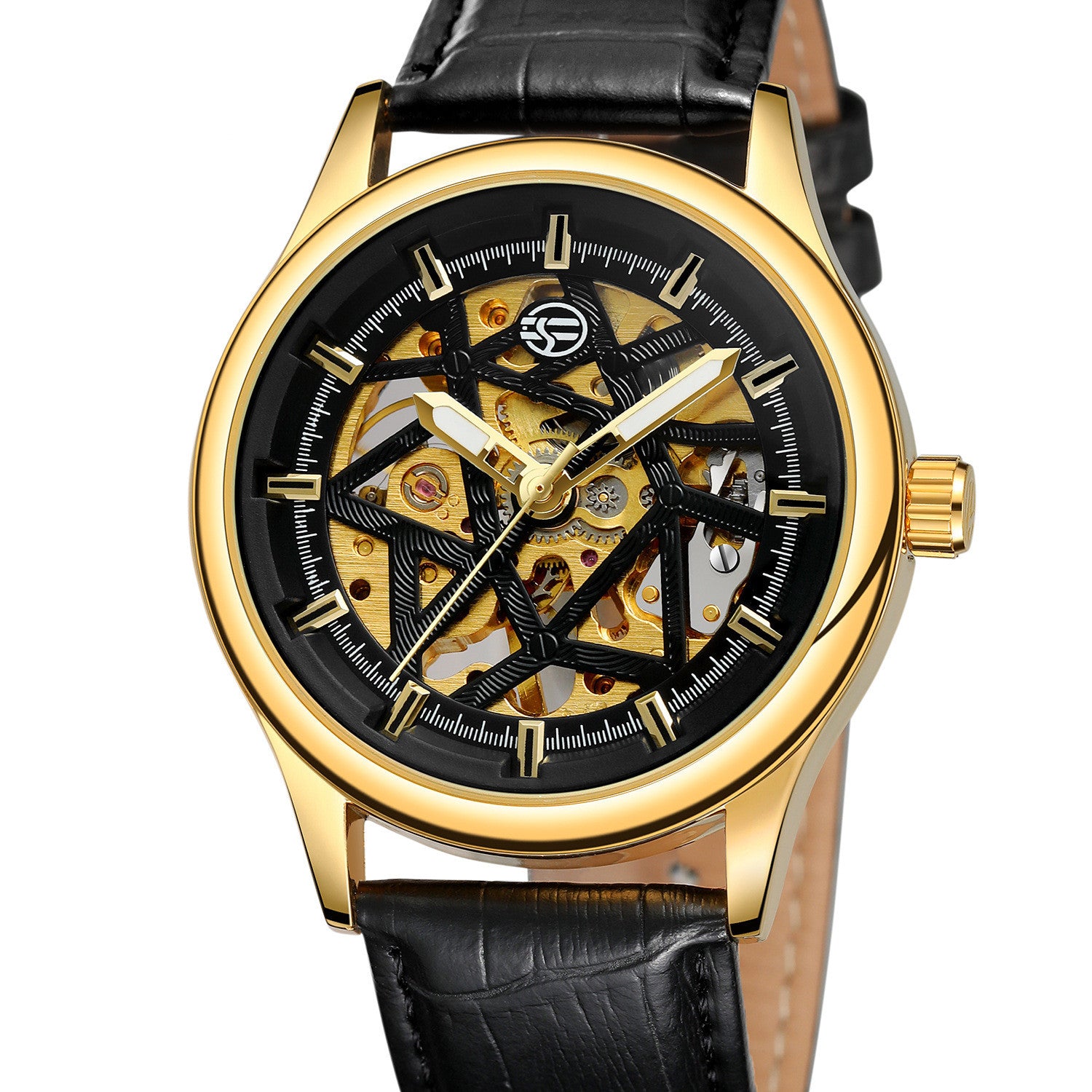 Forsining Golden Gear Movement Retro Royal Classic Fashion Heren Mechanische Polshorloges Topmerk Luxe Herenklok Relogio