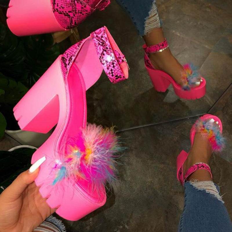 Fluffy Platform Heels - Mubimart