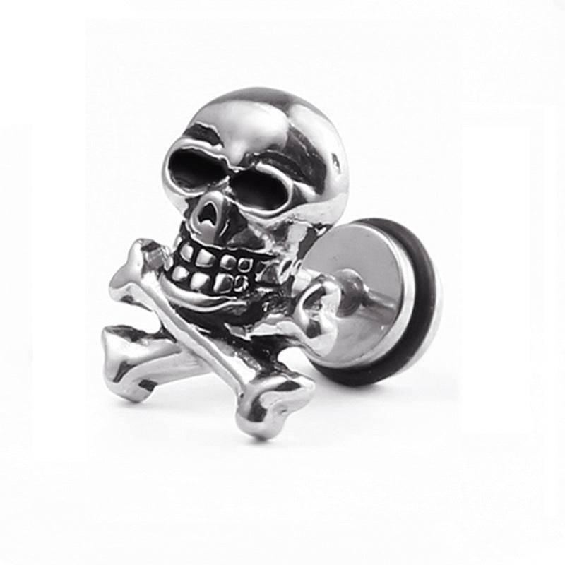 Cross-Border E-Commerce Youpin Titanium Steel Skull Punk Hip Hop Rock Tide Dumbbell Earrings Earrings Men And Women Personality Jewelry - Mubimart