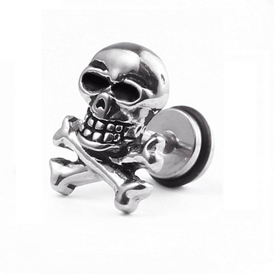 Cross-Border E-Commerce Youpin Titanium Steel Skull Punk Hip Hop Rock Tide Dumbbell Earrings Earrings Men And Women Personality Jewelry - Mubimart