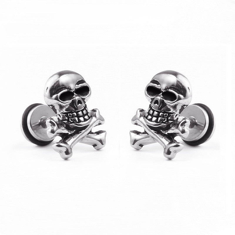 Cross-Border E-Commerce Youpin Titanium Steel Skull Punk Hip Hop Rock Tide Dumbbell Earrings Earrings Men And Women Personality Jewelry