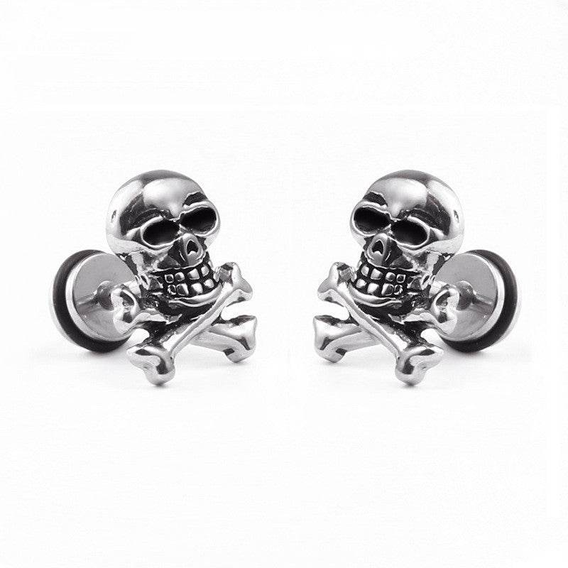 Cross-Border E-Commerce Youpin Titanium Steel Skull Punk Hip Hop Rock Tide Dumbbell Earrings Earrings Men And Women Personality Jewelry - Mubimart
