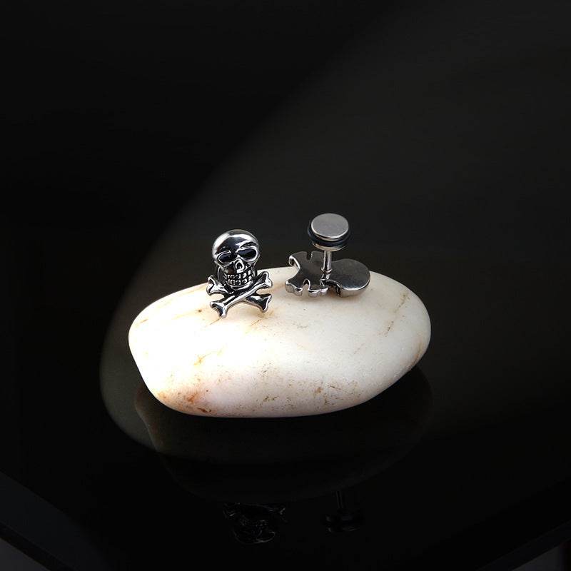 Cross-Border E-Commerce Youpin Titanium Steel Skull Punk Hip Hop Rock Tide Dumbbell Earrings Earrings Men And Women Personality Jewelry - Mubimart