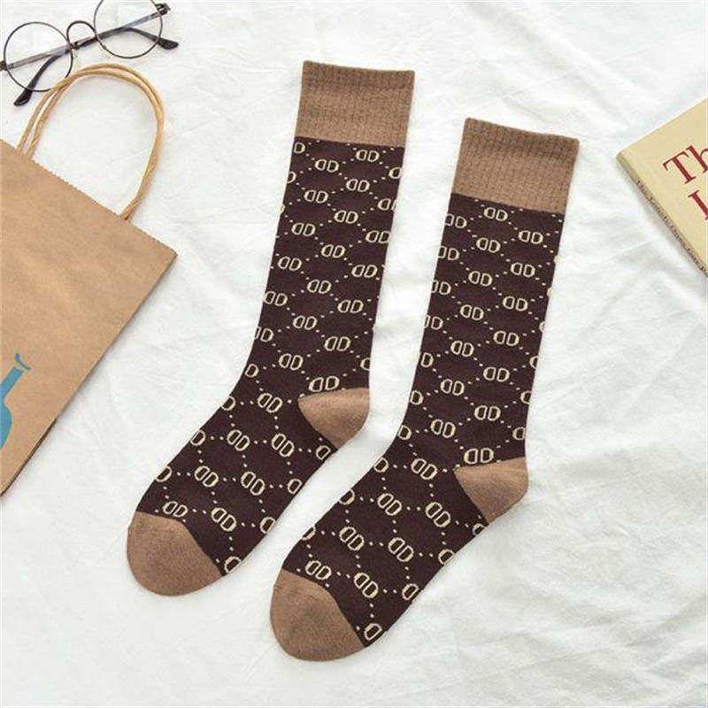 Letter Double D Long Tube Calf Socks Women Pure Pile Pile Women'S Cotton Socks High Tube Knee-Length Socks - Mubimart