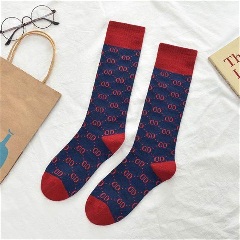 Letter Double D Long Tube Calf Socks Women Pure Pile Pile Women'S Cotton Socks High Tube Knee-Length Socks - Mubimart