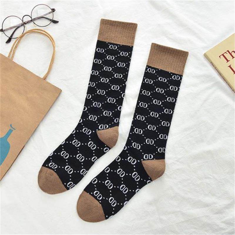Letter Double D Long Tube Calf Socks Women Pure Pile Pile Women'S Cotton Socks High Tube Knee-Length Socks - Mubimart