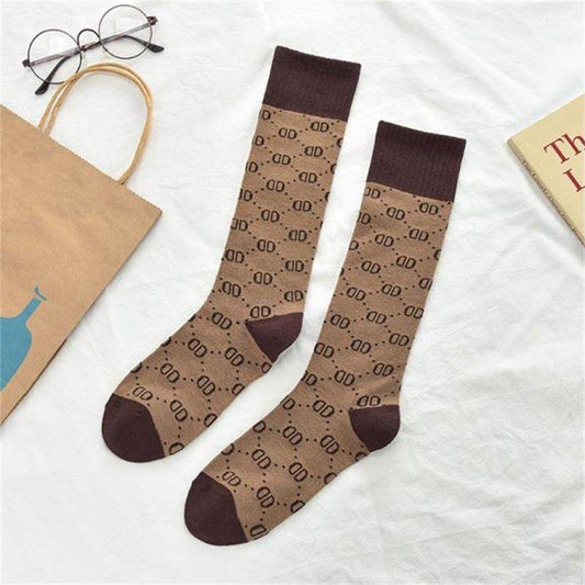 Letter Double D Long Tube Calf Socks Women Pure Pile Pile Women'S Cotton Socks High Tube Knee-Length Socks - Mubimart