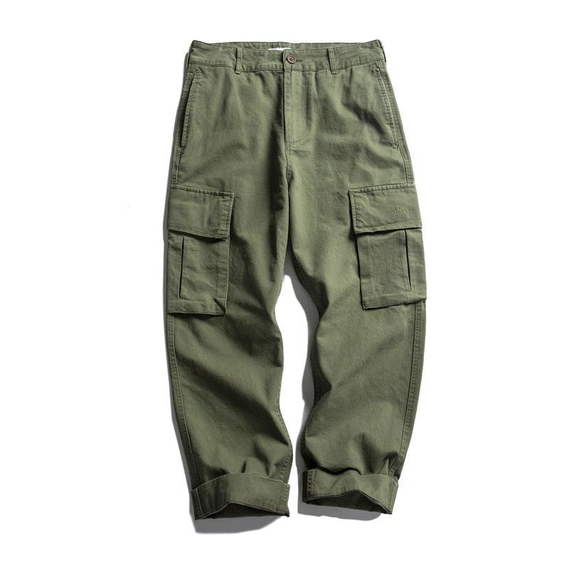 Wu Hang Japanese Original Solid Color Basic Overalls Khaki Loose Straight Trend Casual Pants Z322