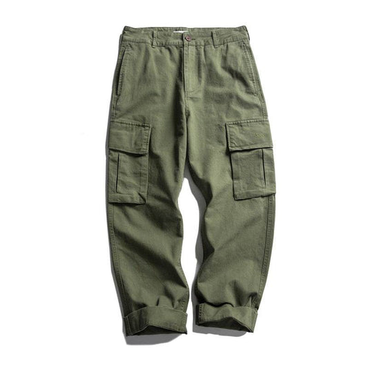 Wu Hang Japanese Original Solid Color Basic Overalls Khaki Loose Straight Trend Casual Pants Z322 - Mubimart
