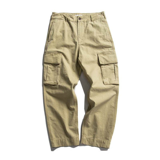 Wu Hang Japanese Original Solid Color Basic Overalls Khaki Loose Straight Trend Casual Pants Z322 - Mubimart