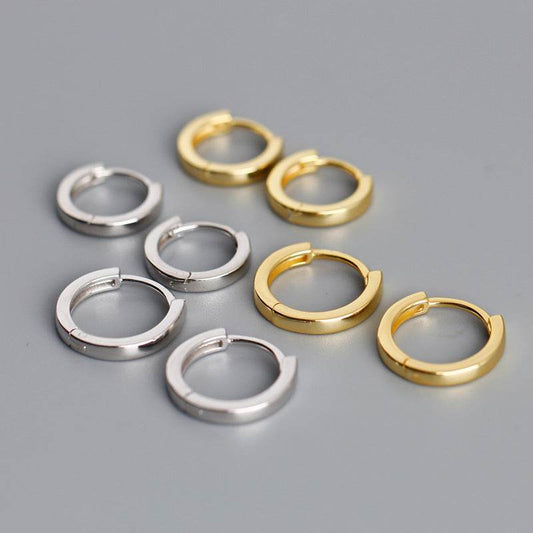 Beautiful Simple Plain Hoop Earrings S925 Sterling Silver Stud Earrings Women - Mubimart