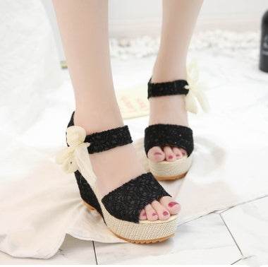 Fish Mouth Women Sandals Korean High Heels Sandals Lace Up Waterproof - Mubimart