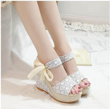 Fish Mouth Women Sandals Korean High Heels Sandals Lace Up Waterproof - Mubimart