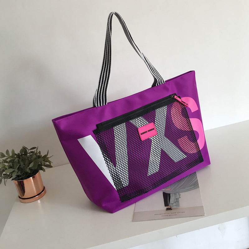 Aliwood New Arrivals Letter Women Shoulder Bags Trendy Waterproof Tote Beach Bag Large Capacity Female Travel Shopping Bags - Mubimart