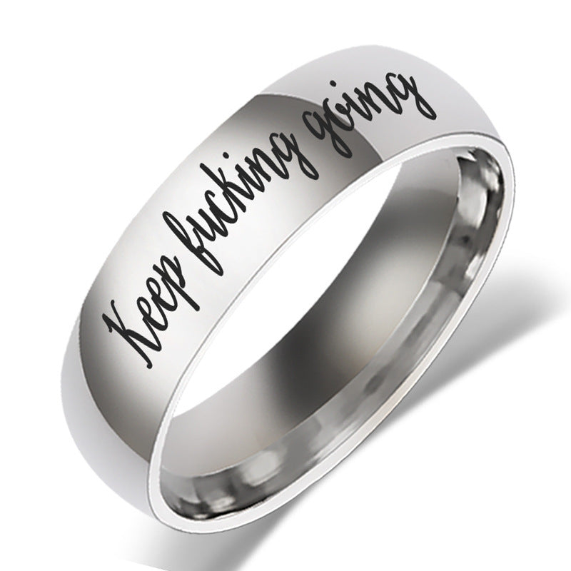 Punk Keep Going Letter Ringen voor Mannen Sieraden Mode Roestvrij Staal Goud Zilver Kleur Moedig Inspiratie Ring Vriendje Cadeau aan