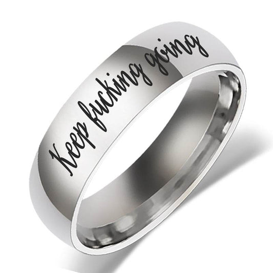 Punk Keep Going Letter Rings for Men Jewelry Fashion Stainless Steel Gold Silver Color Encourage Inspiration Ring Boyfriend Gift - Mubimart