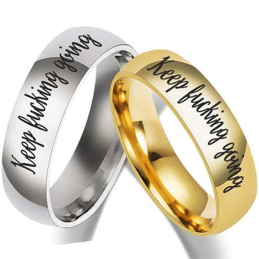 Punk Keep Going Letter Rings for Men Jewelry Fashion Stainless Steel Gold Silver Color Encourage Inspiration Ring Boyfriend Gift - Mubimart