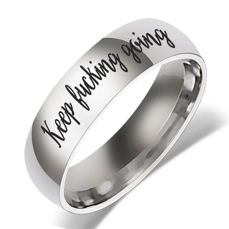 Punk Keep Going Letter Rings for Men Jewelry Fashion Stainless Steel Gold Silver Color Encourage Inspiration Ring Boyfriend Gift - Mubimart