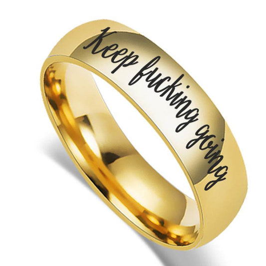 Punk Keep Going Letter Rings for Men Jewelry Fashion Stainless Steel Gold Silver Color Encourage Inspiration Ring Boyfriend Gift - Mubimart