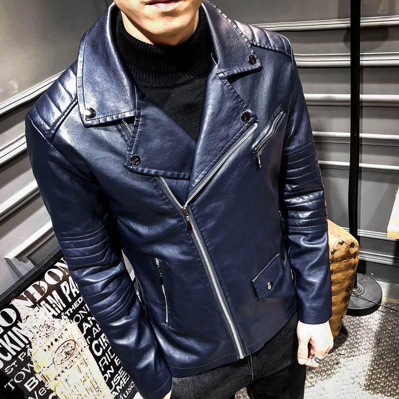 Men's Leather Slim PU Leather Jacket Lapel Jacket - Mubimart