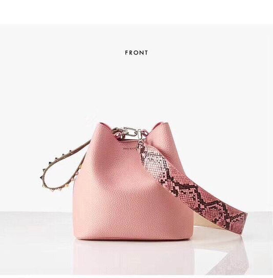 Fashion Leopard Print Bucket Bags For Women Personality Rivet Handbag Python Pattern Strap Shoulder Bags Designer Crossbody Bag - Mubimart