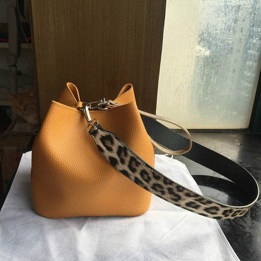 Fashion Leopard Print Bucket Bags For Women Personality Rivet Handbag Python Pattern Strap Shoulder Bags Designer Crossbody Bag - Mubimart