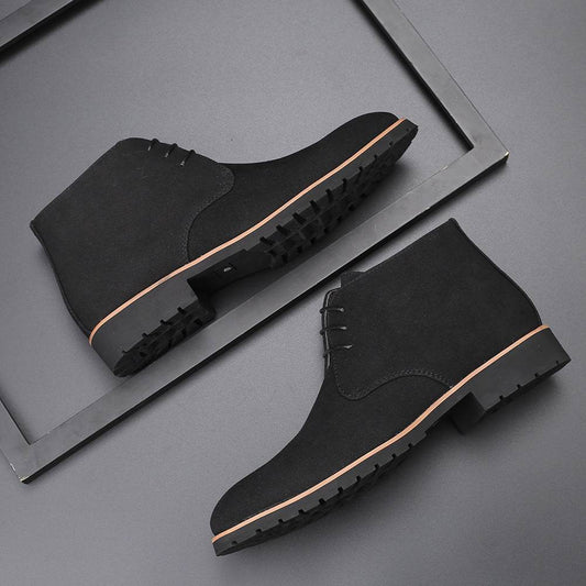 Casual Men s Leather Shoes Zhongbang Leather Boots Front Lace up Low Heel Large Size - Mubimart