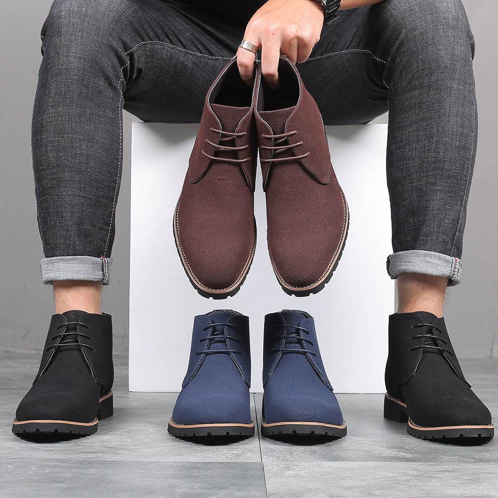 Casual Men s Leather Shoes Zhongbang Leather Boots Front Lace up Low Heel Large Size - Mubimart