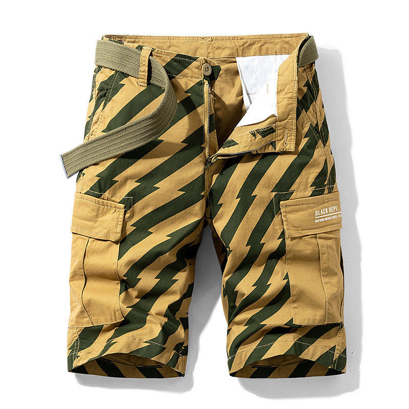 Summer Thin Print Striped Cargo Shorts